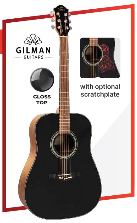 Gilman GD10BT Gloss Black Top Dreadnaught Acoustic