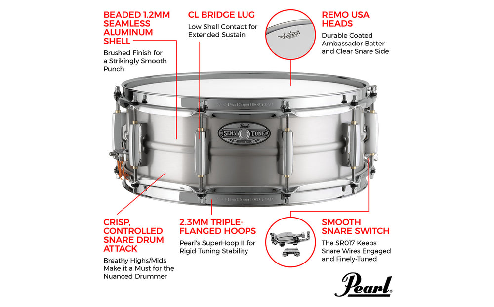 Pearl Sensitone Heritage Alloy Aluminum Snare Drum