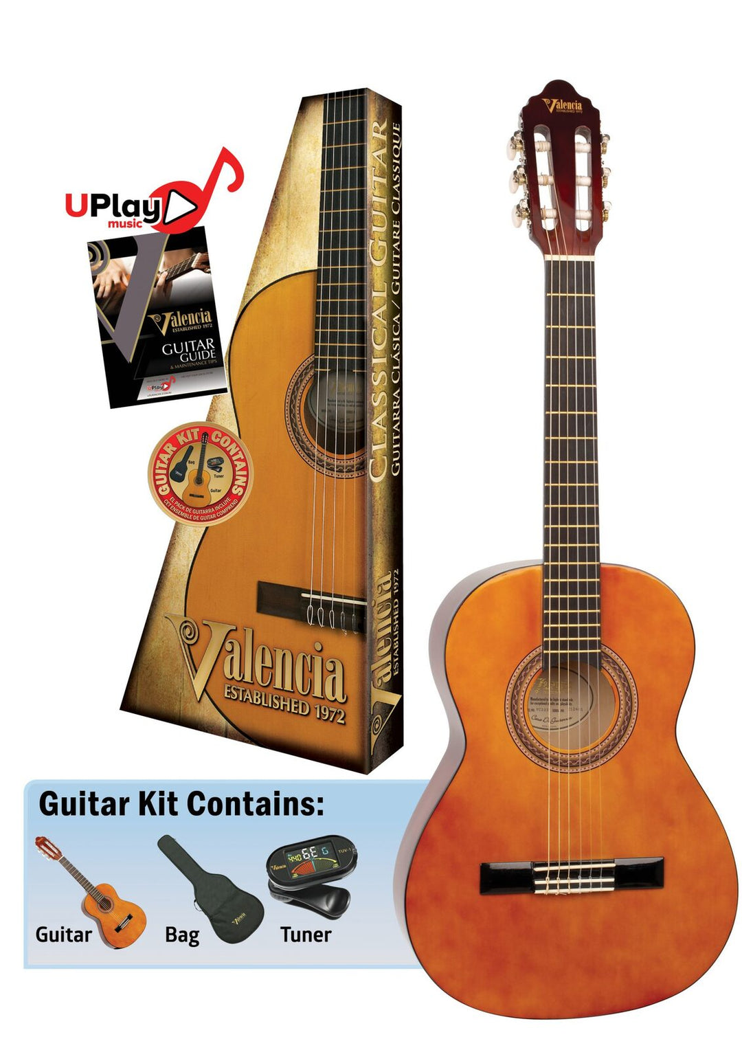 Valencia 100 Series 3/4 Classical Guitar in Blue Burst