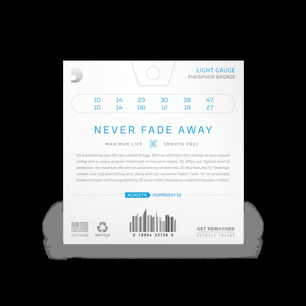 D'Addario XS 10-46 Regular Light Coated 12 String Guitar Strings