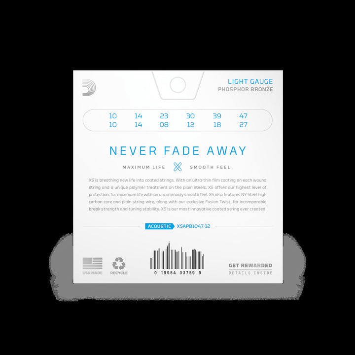 D'Addario XS 10-46 Regular Light Coated 12 String Guitar Strings