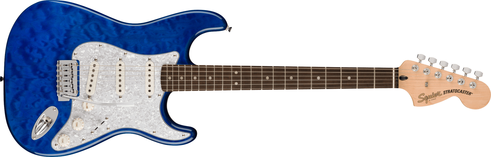 Squier Affinity Strat Quilt Maple Top Saphire Blue Transparent