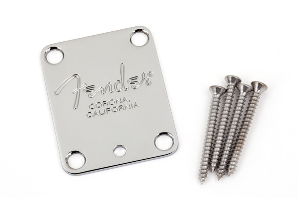 4-Bolt American Series Guitar Neck Plate with "Fender® Corona" Stamp (Chrome)