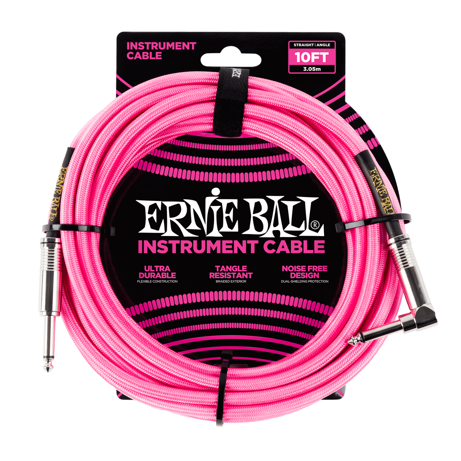 Ernie Ball 10 Braided Strt Angl Inst Cable Neon Pink