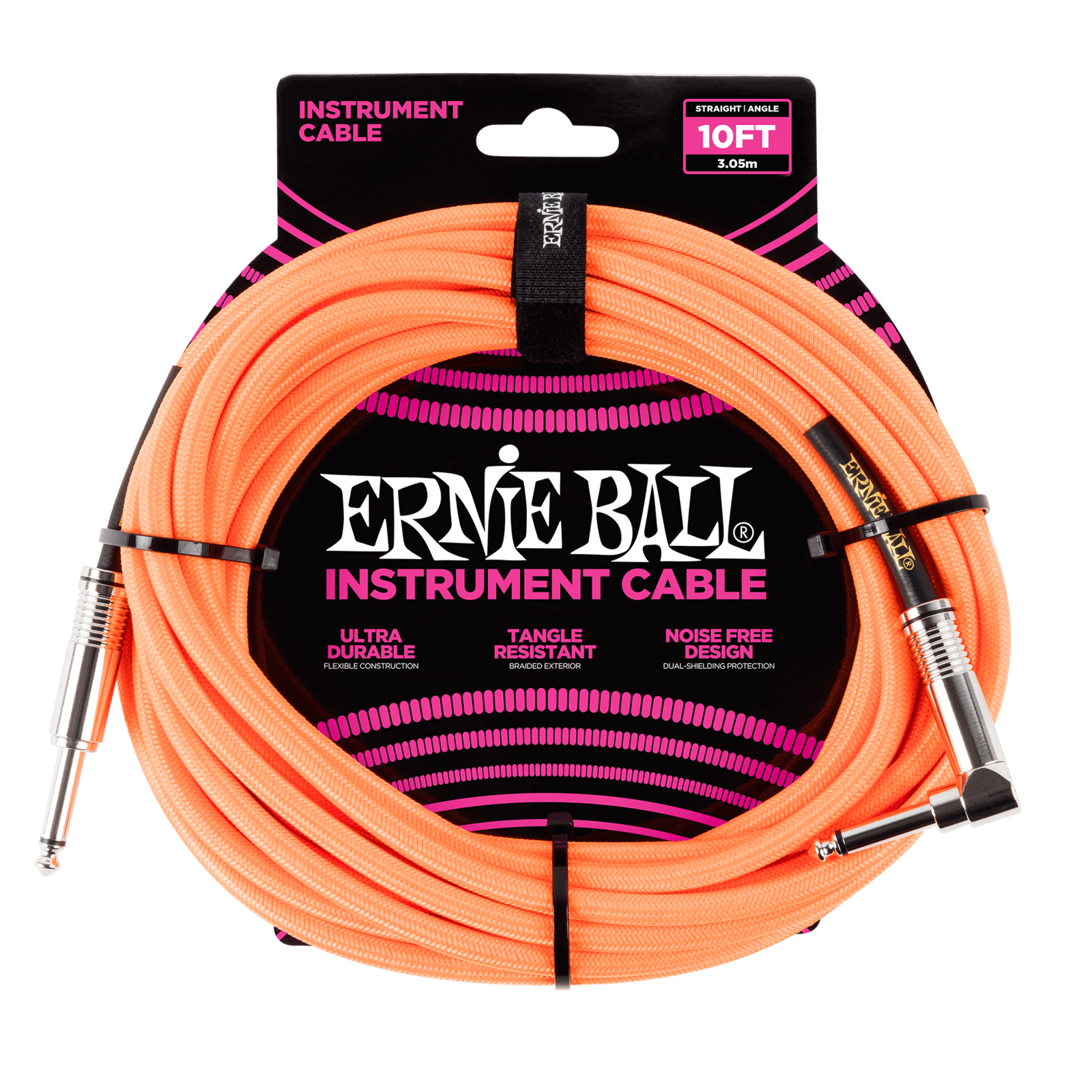 Ernie Ball 10 Braided Strt Angl Inst Cable Neon Org