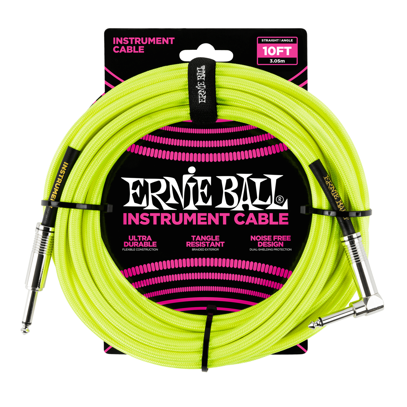 Ernie Ball 10 Braided Strt Angl Instr Cable Neon Yel