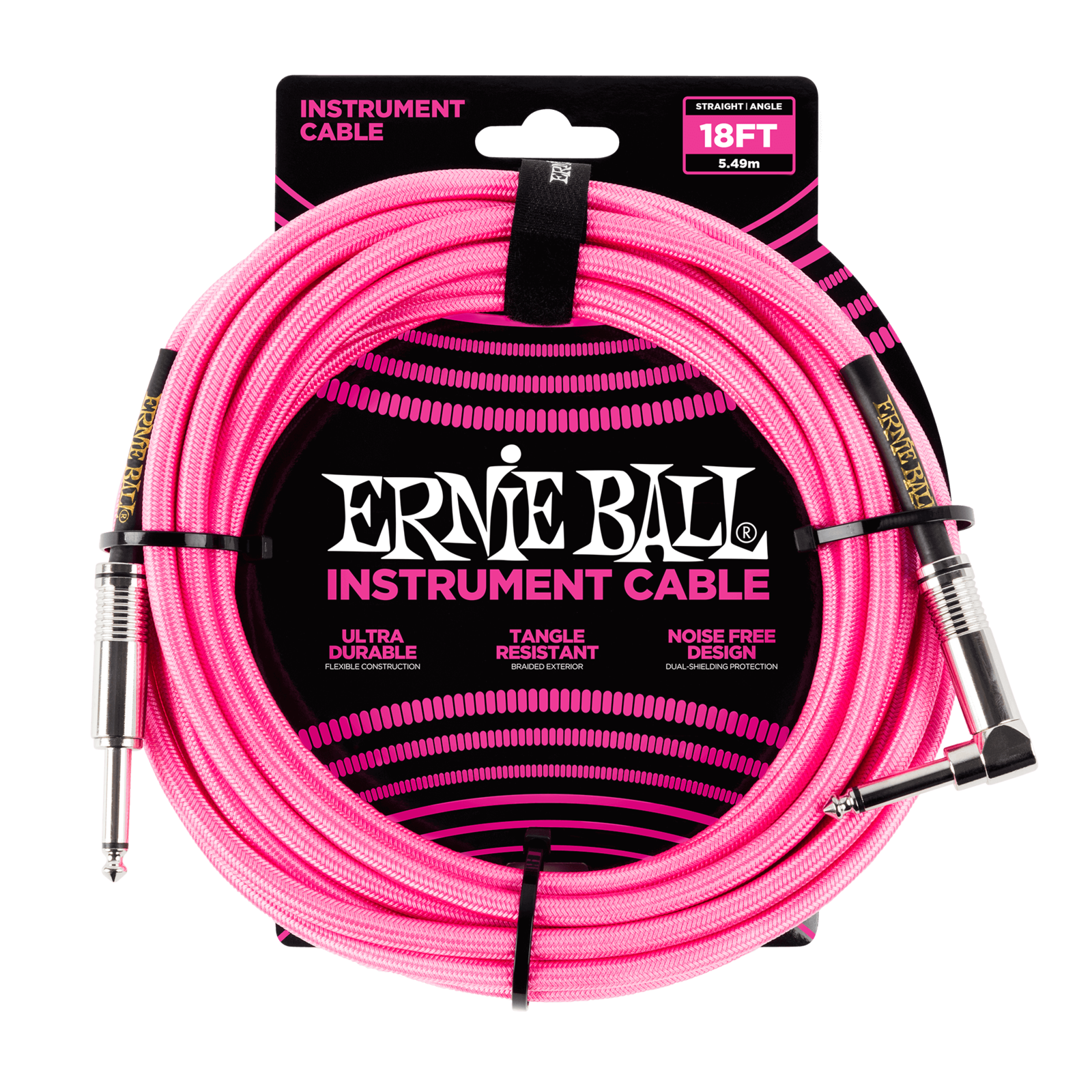 Ernie Ball 18 Braided Strt Angl Inst Cable Neon Pink
