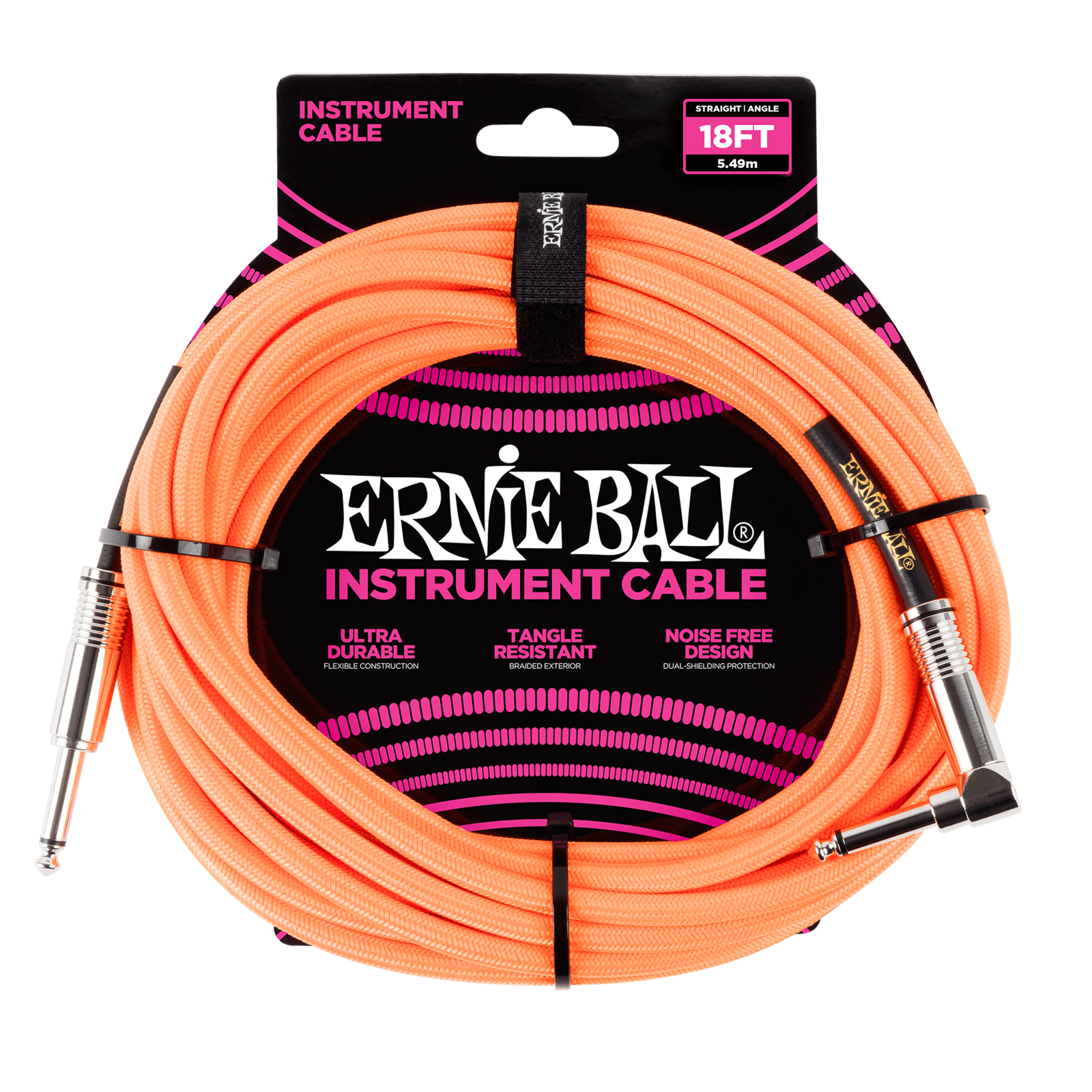 Ernie Ball 18 Braided Strt Angl Inst Cable Neon Org