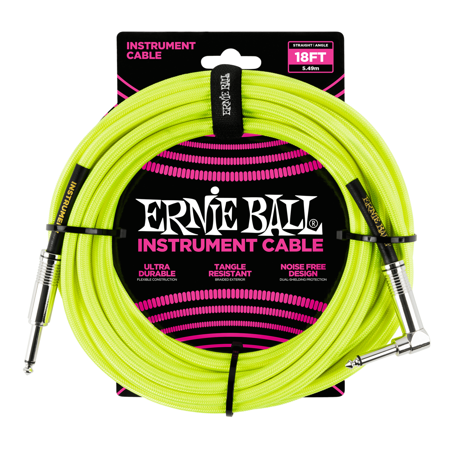 Ernie Ball 18 Braided Strt Angl Inst Cable Neon Yel