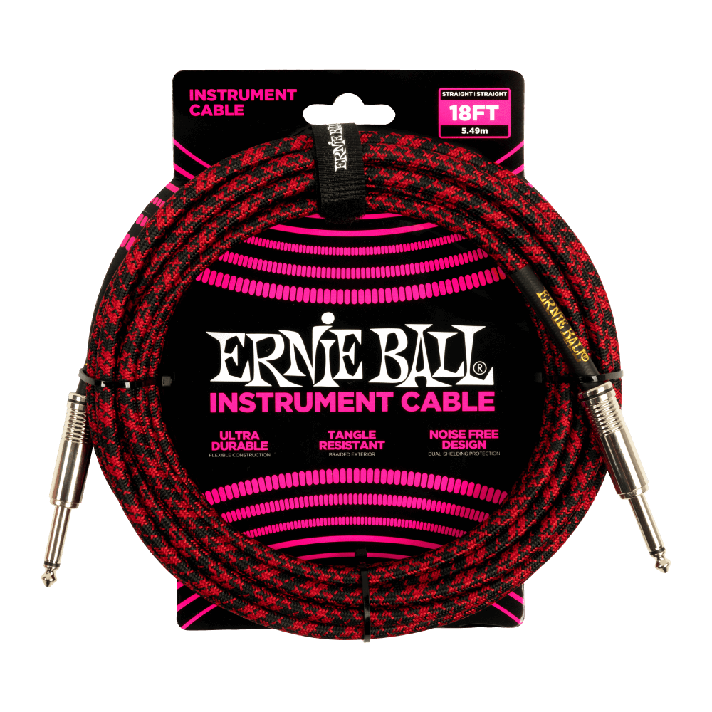 18' BRAIDED STRAIGHT / STRAIGHT INSTRUMENT CABLE - RED BLACK
