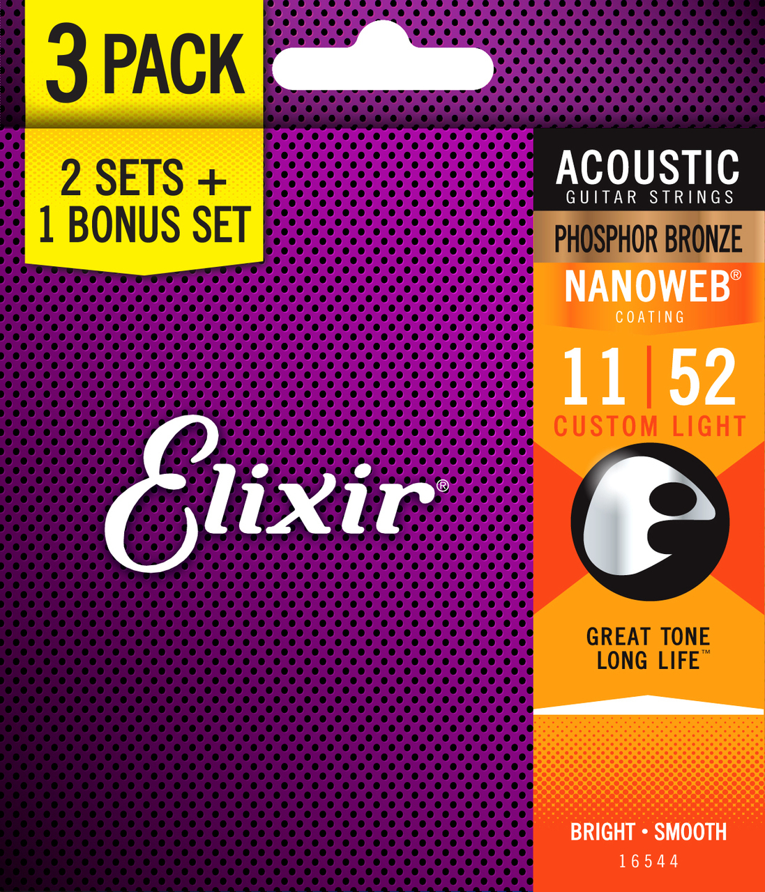 Elixir Nano Phosphor Bronze 11-52 Custom Light 3 Pack