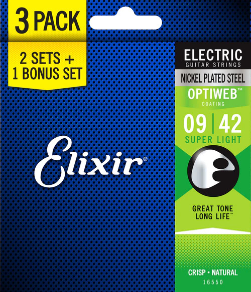 Elixir 9-42 Optiweb Nickel Plated Strings Super Light - 3 Pack