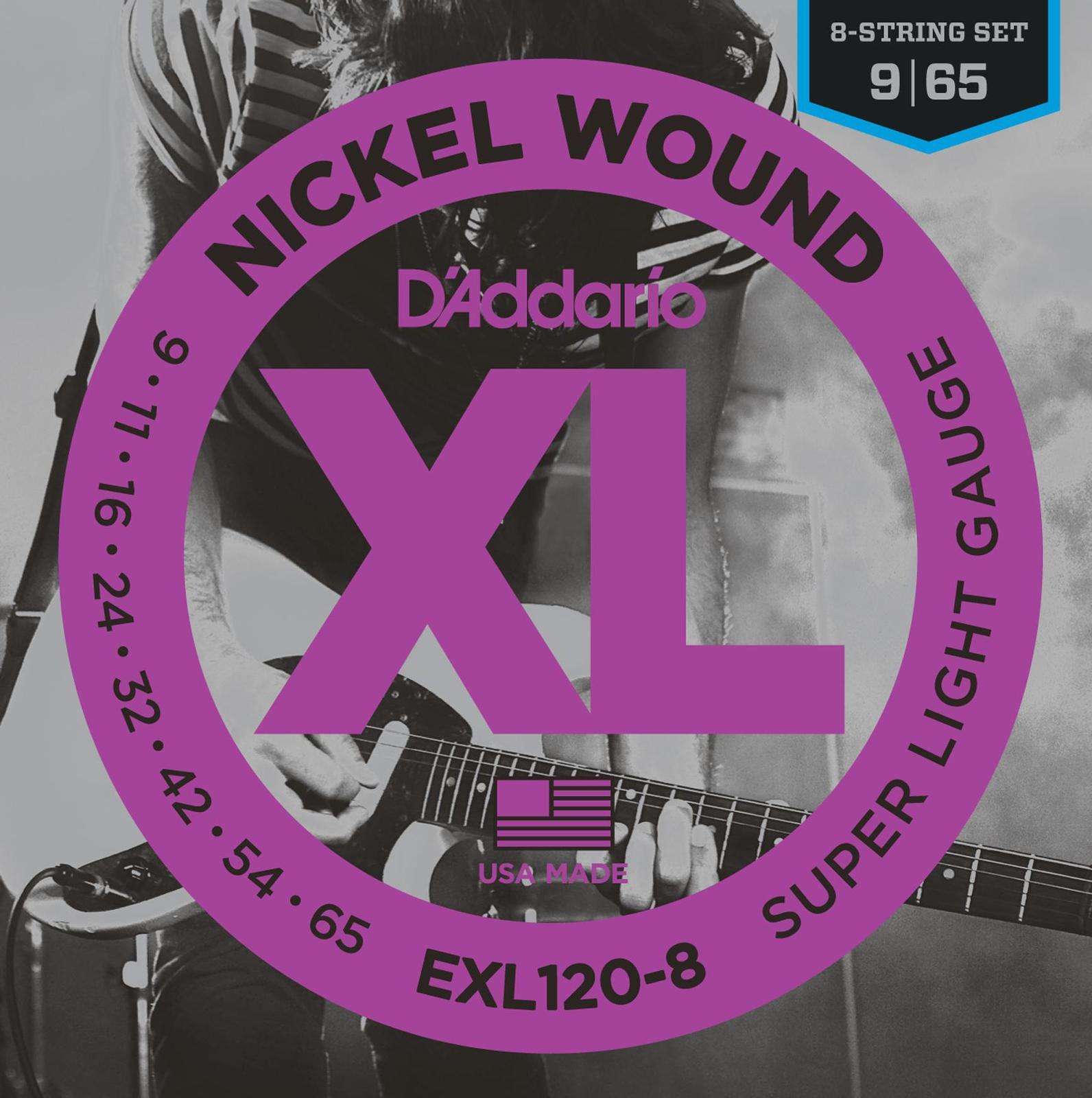 D'Addario EXL120-8 Electric Guitar 9-65 Super Lite 8 String Set
