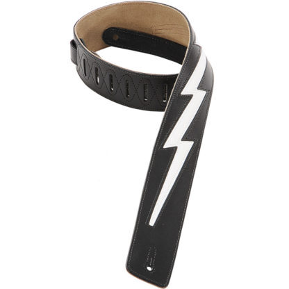 LEVY'S Straps Black Leather Lightening Bolt Guitar Strap 2 1/2'' Wide
