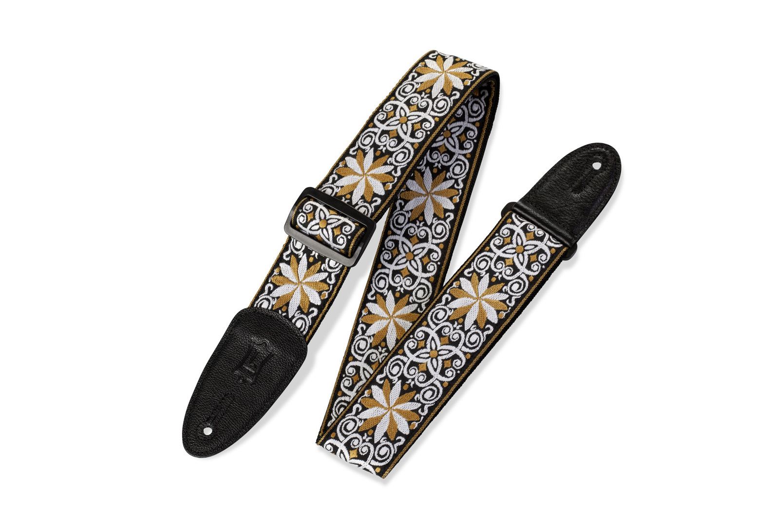 LEVY'S 60's Hootenanny Jacquard Weave Guitar Strap Yellow/White 2" Wide