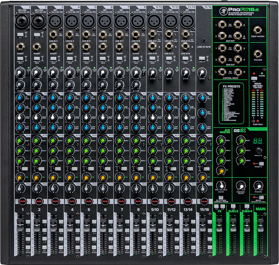 16 Channel 4-bus Professional Effects Mixer with USB