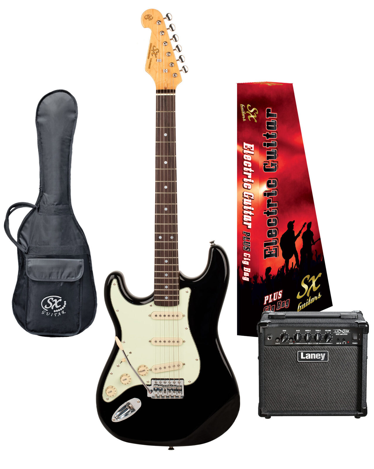 Essex SX St- Style Electric Guitar & Laney Amp Pack Left Hand Black