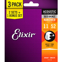 Elixir Nano 80/20 11-52 3 Pack Custom Light Str