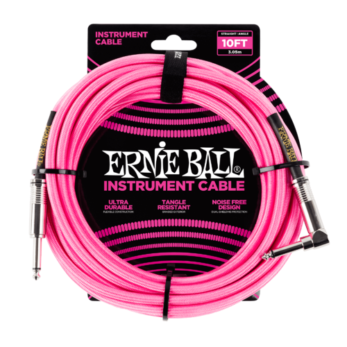 Ernie Ball 10 Braided Strt Angl Inst Cable Neon Pink