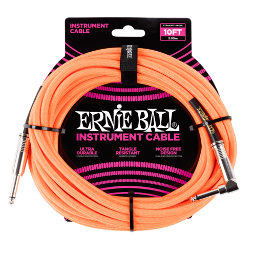 Ernie Ball 10 Braided Strt Angl Inst Cable Neon Org