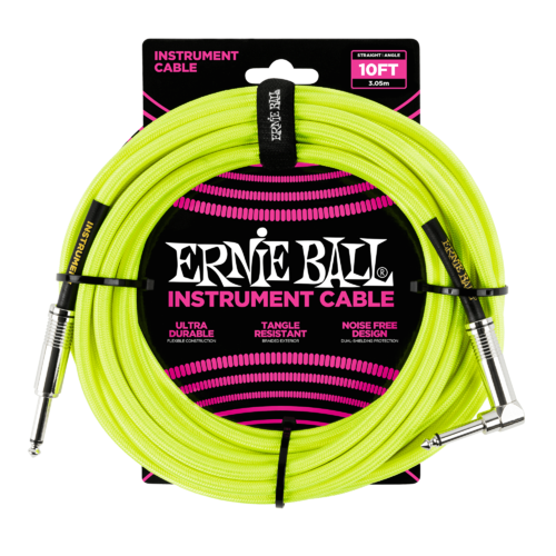 Ernie Ball 10 Braided Strt Angl Instr Cable Neon Yel