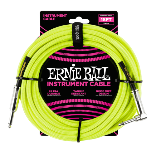 Ernie Ball 18 Braided Strt Angl Inst Cable Neon Yel