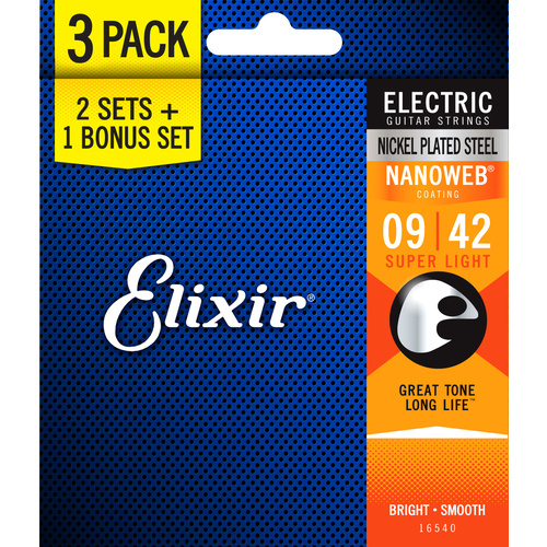 Elixir 16540 Nanoweb Elec 9-42 3 Pack S/Light