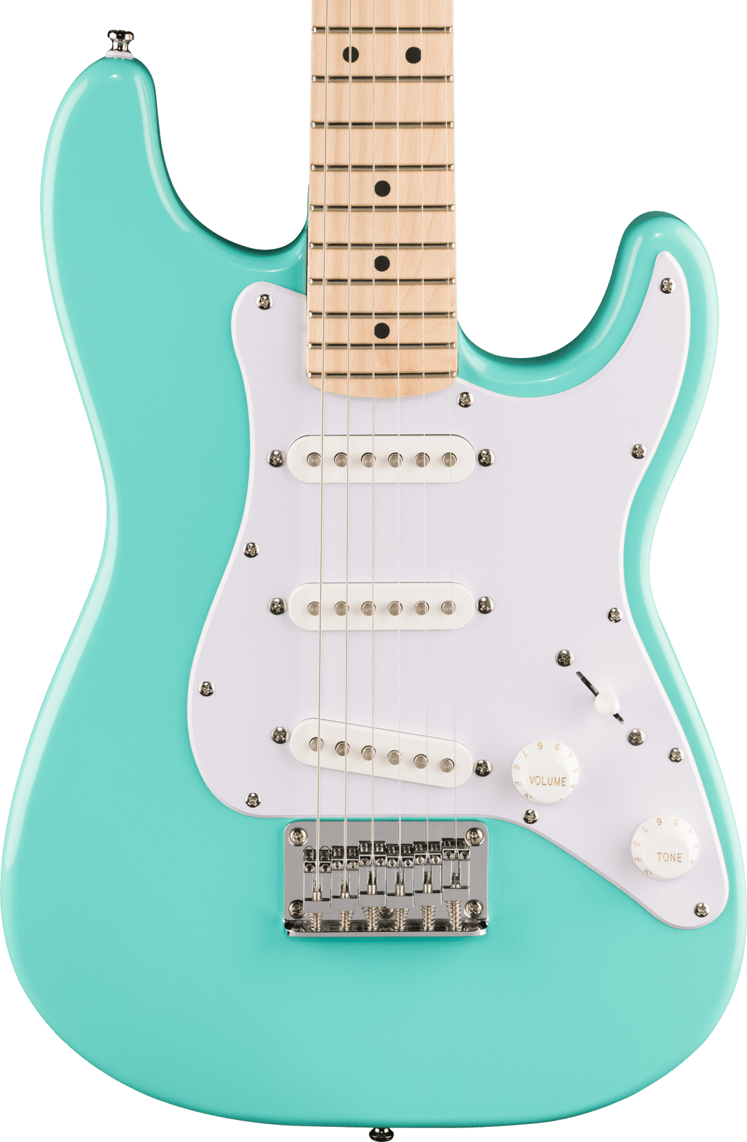 Squier Mini Stratocaster®, Maple Fingerboard, White Pickguard, Sea Foam Green