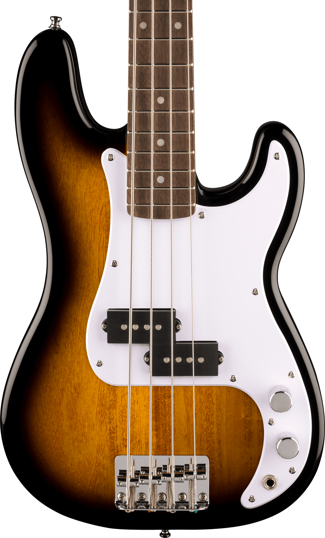 Squier Mini Precision Bass®, Laurel Fingerboard, White Pickguard, 2-Color Sunburst