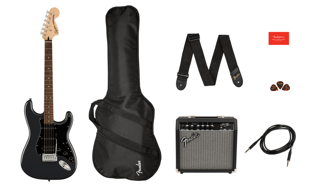 Squier Affinity Strat HSS pack Charcoal Frost Metallic