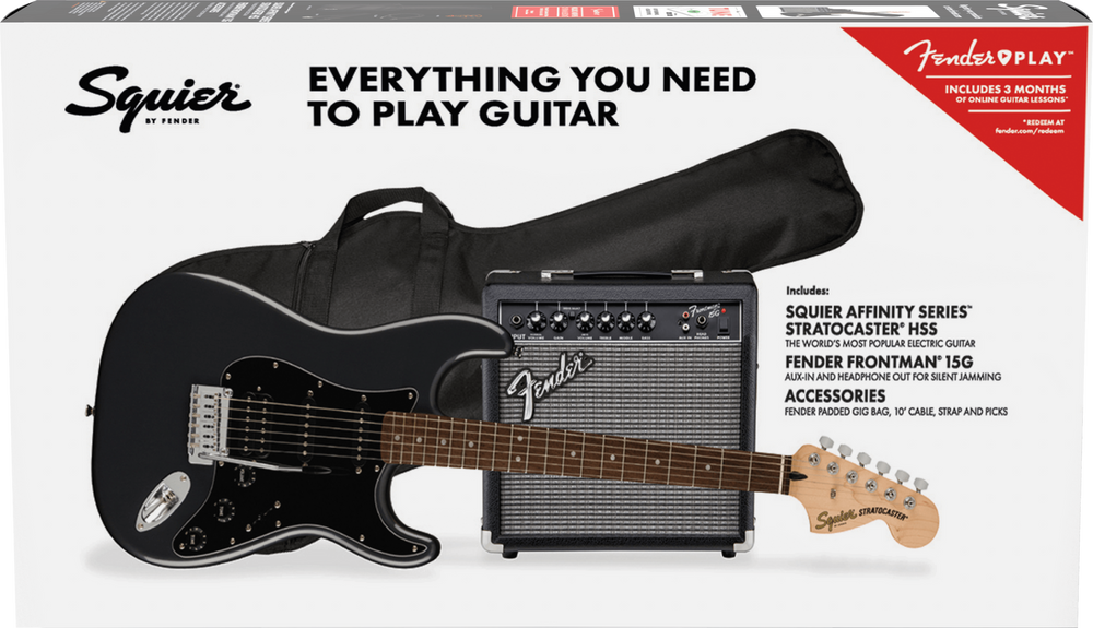 Squier Affinity Strat HSS pack Charcoal Frost Metallic