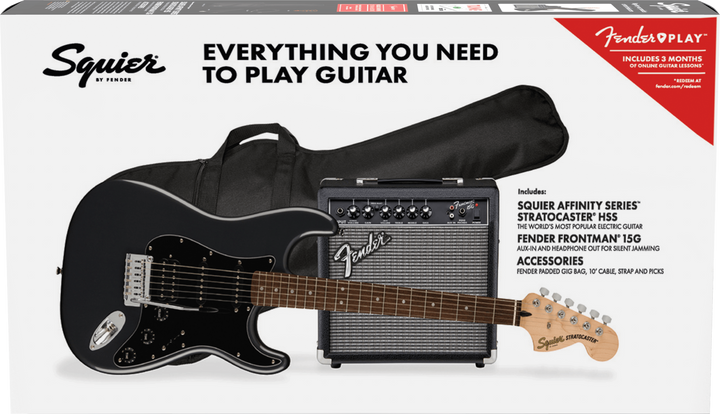 Squier Affinity Strat HSS pack Charcoal Frost Metallic