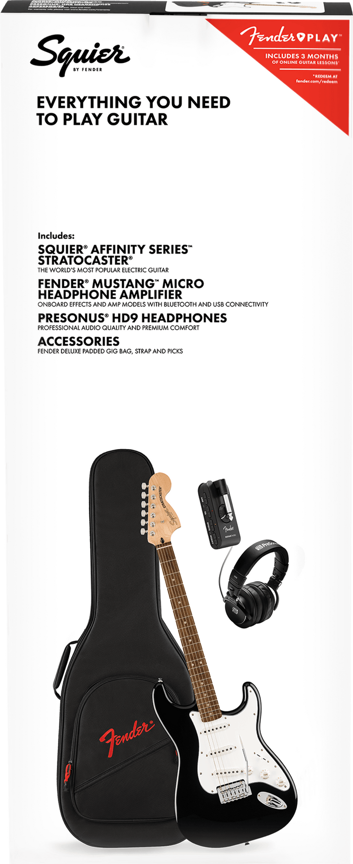 Squier Affinity Series Stratocaster  Black - Mustang Micro Pack