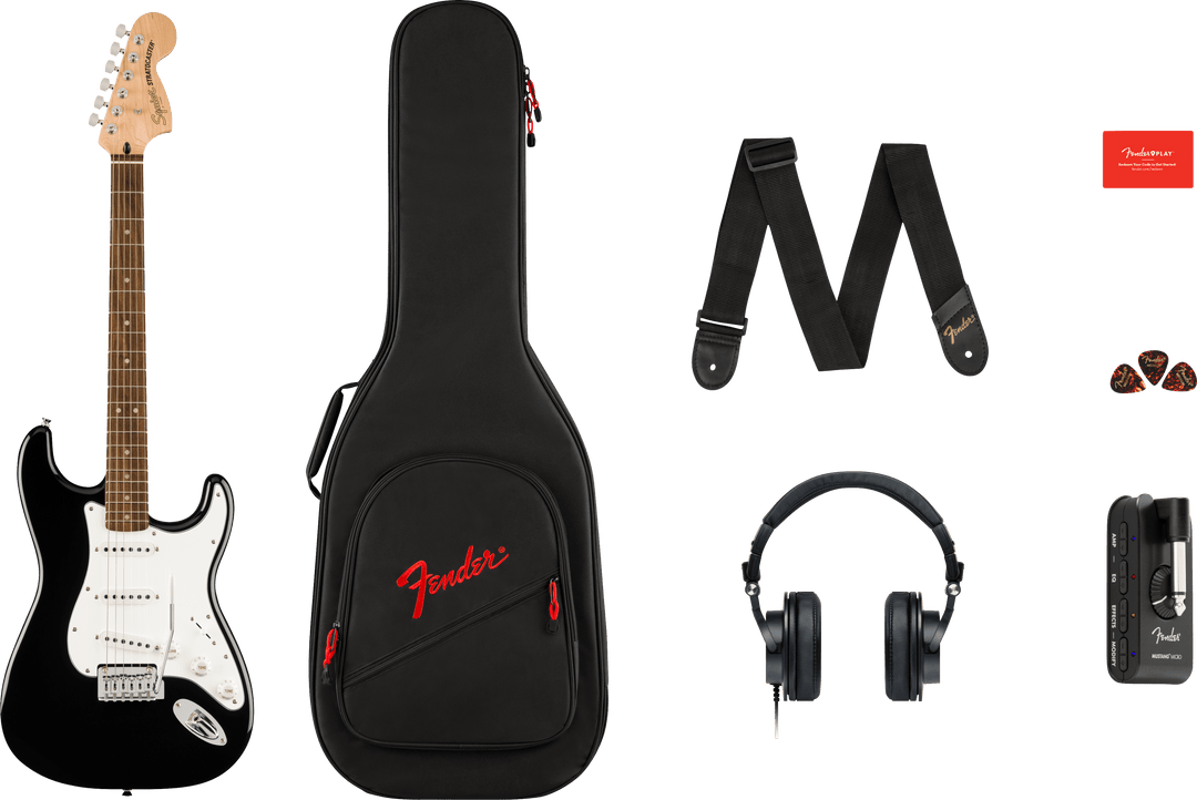 Squier Affinity Series Stratocaster  Black - Mustang Micro Pack