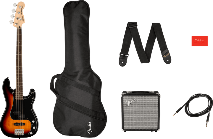 Squier Affinity Series® Precision Bass® PJ Pack, Laurel Fingerboard, 3-Color Sunburst, Gig Bag, Rumble 15 - 240V AU