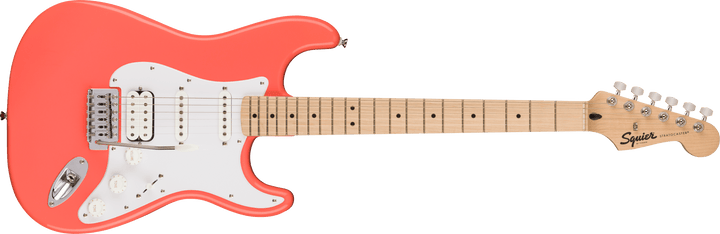 Squier Sonic® Stratocaster® HSS, Maple Fingerboard, White Pickguard, Tahitian Coral