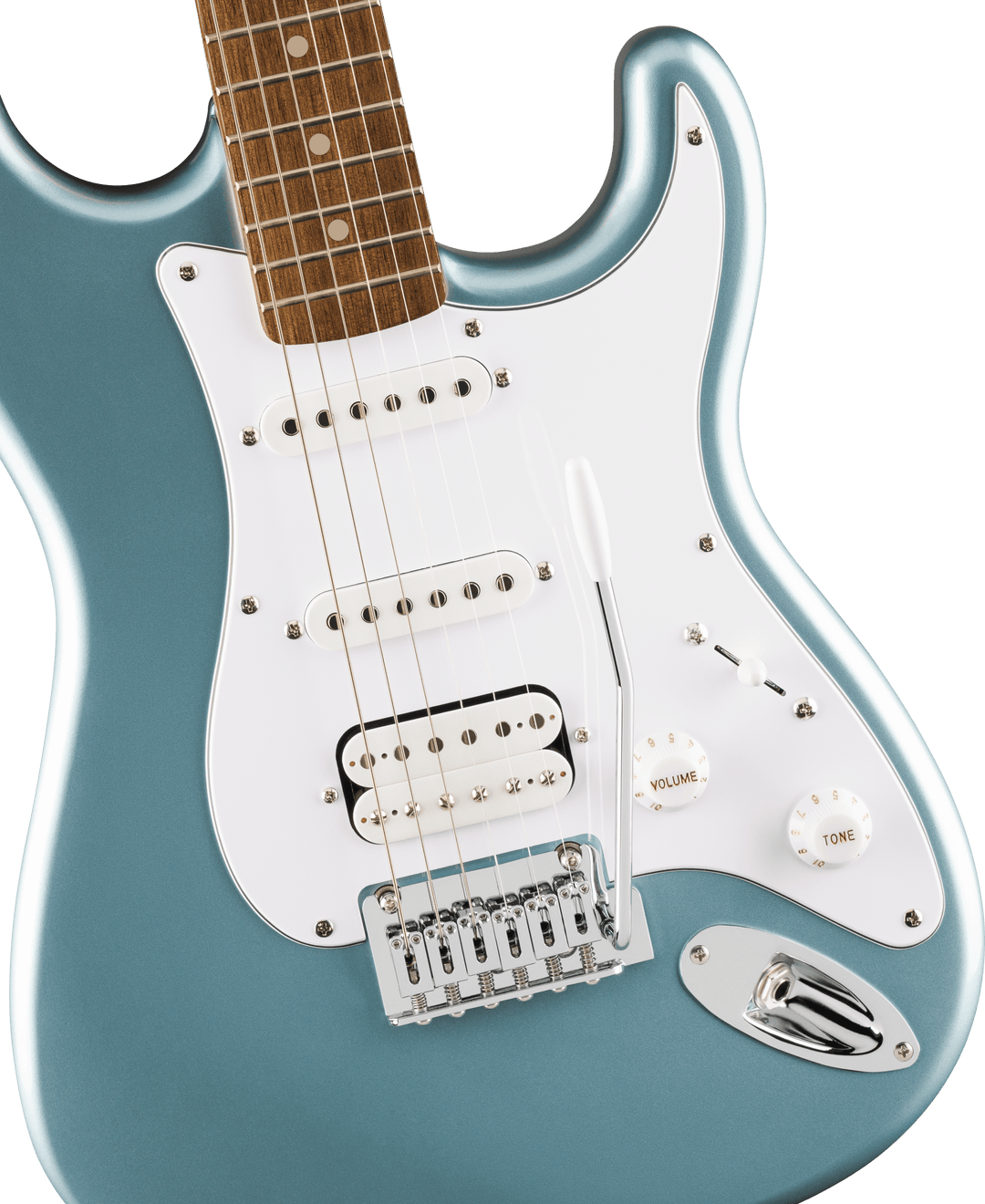 Squier Affinity Series® Stratocaster® Junior HSS, Laurel Fingerboard, White Pickguard, Ice Blue Metallic
