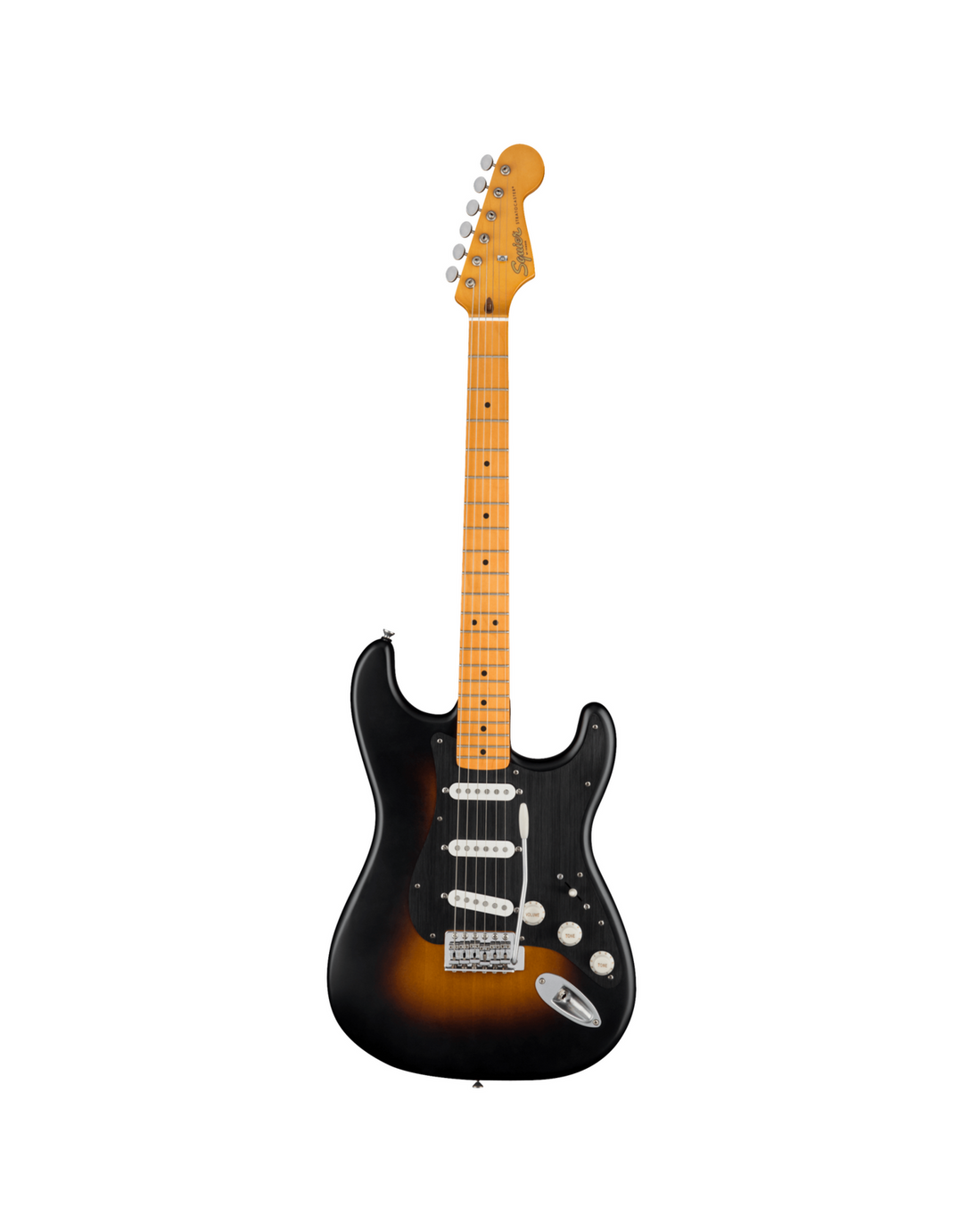 Squier 40Th Anniversary Strat Vintage Edition Satin 2 Colour Sunburst With Black Anodized Pickguard