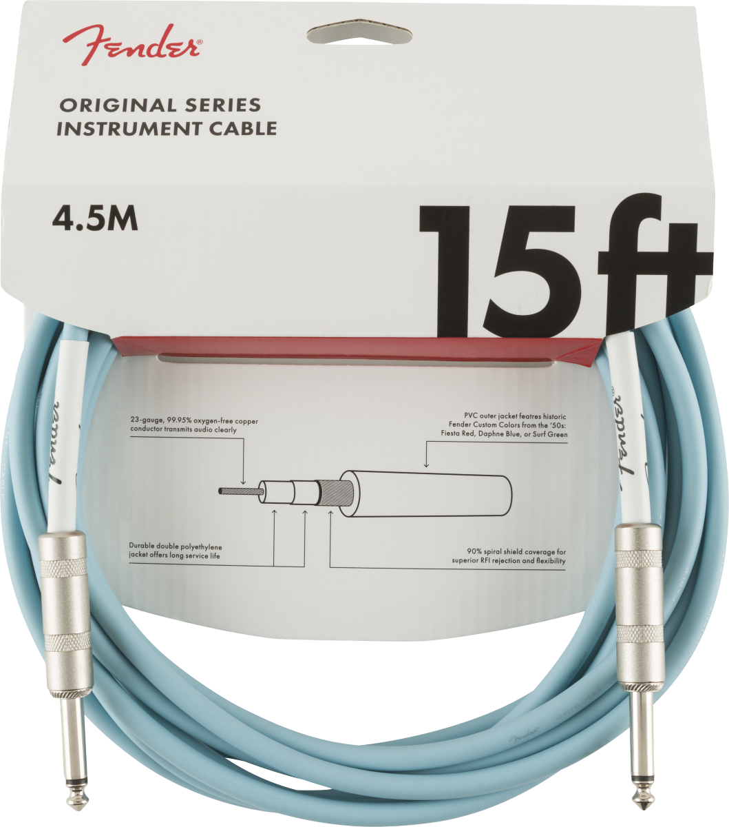 Fender Original 15' Instrument Cable Daphne Blue