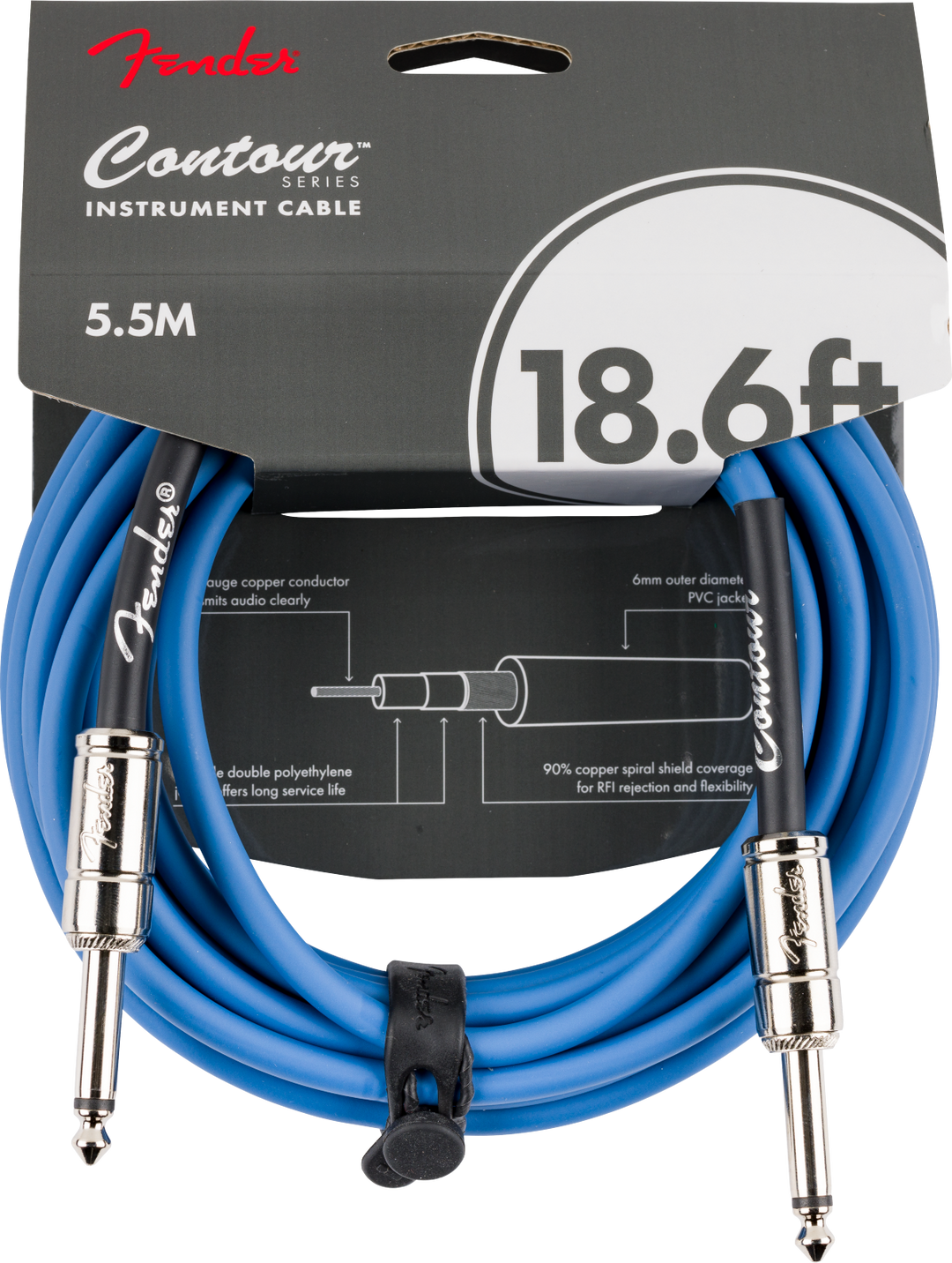 Fender Contour™ Instrument Cable, Lake Placid Blue, 18.6'