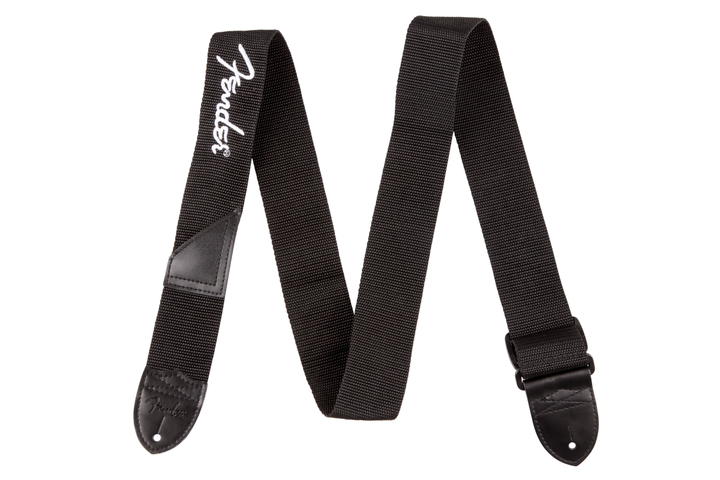 Fender Fender® Logo Strap, Black/White Logo, 2"