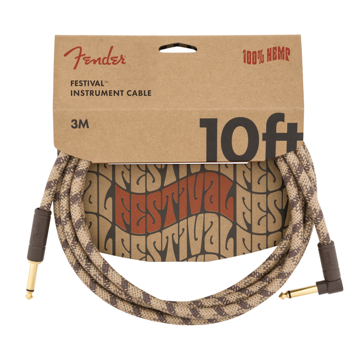 Festival Instrument Cable, Straight/Angle, 10', Pure Hemp, Brown Stripe