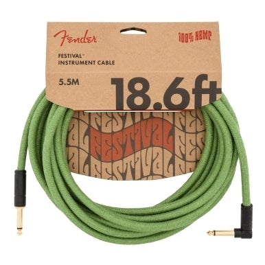 Festival Instrument Cable, Straight/Angle, 18.6', Pure Hemp, Green