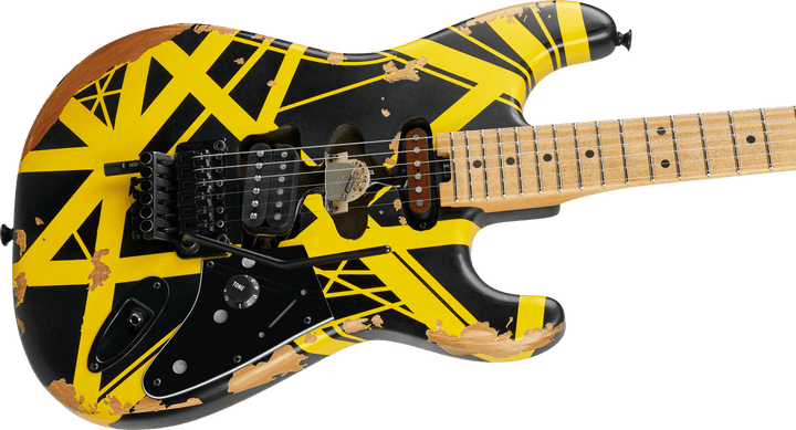EVH Limited Edition Striped Series Frankenstein™ Frankie, Maple Fingerboard, Black with Yellow Stripes, Aged