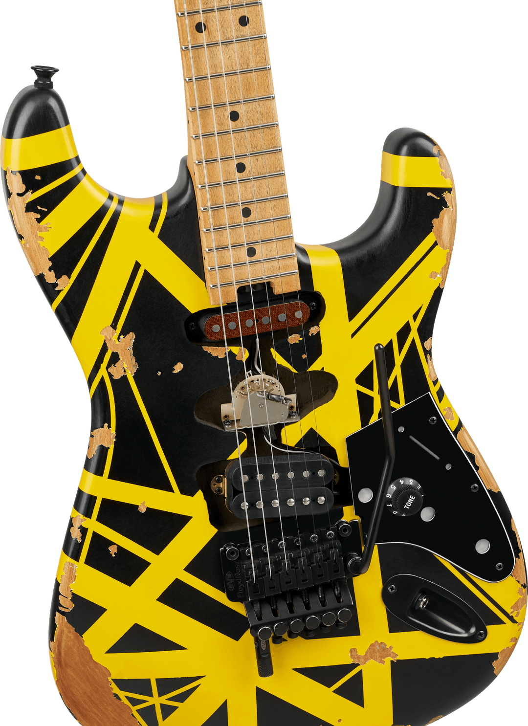 EVH Limited Edition Striped Series Frankenstein™ Frankie, Maple Fingerboard, Black with Yellow Stripes, Aged