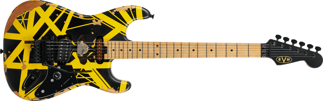 EVH Limited Edition Striped Series Frankenstein™ Frankie, Maple Fingerboard, Black with Yellow Stripes, Aged