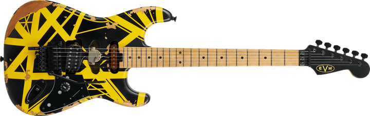 EVH Limited Edition Striped Series Frankenstein™ Frankie, Maple Fingerboard, Black with Yellow Stripes, Aged