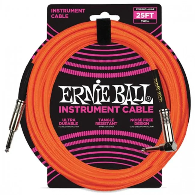 Ernie Ball 25ft Braided Instrument Cable Lead - Neon Orange