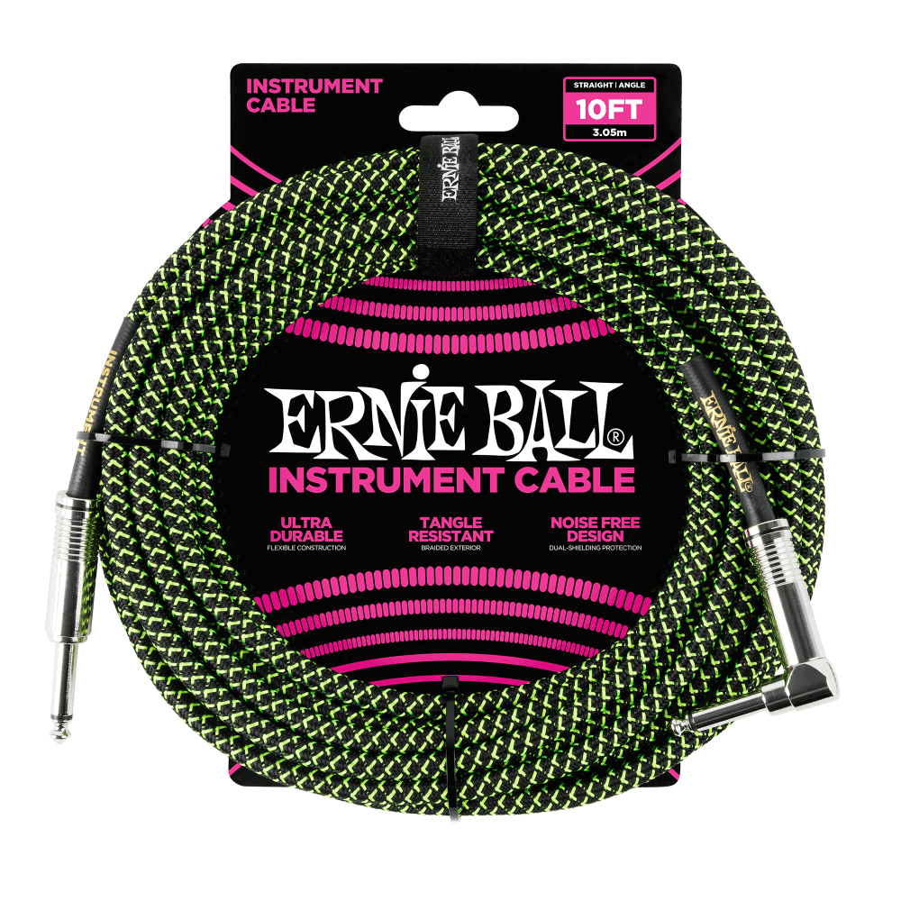 10' BRAIDED STRAIGHT / ANGLE INSTRUMENT CABLE - BLACK / GREEN
