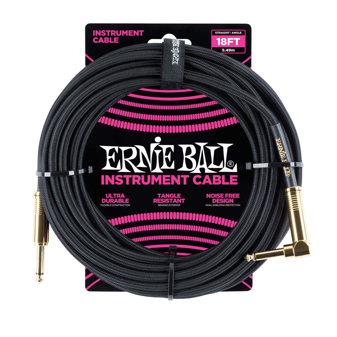 Ernie Ball 18 Braided Strt Angl Inst Cable Blk Gold Tips